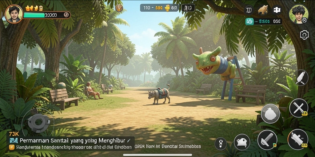 Tampilan gameplay <strong>73K</strong> dengan animasi yang menarik dan desain level kreatif.