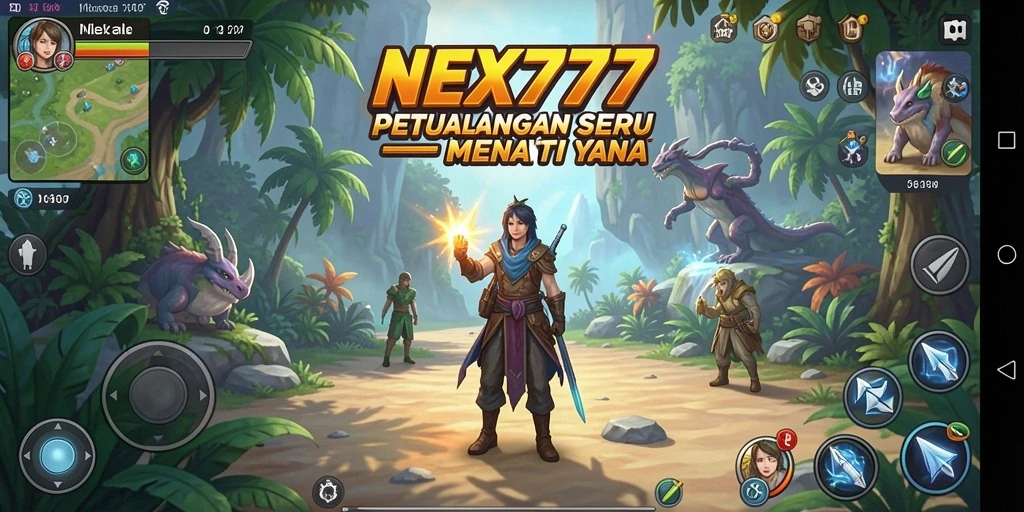 Screenshot gameplay NEX777 menampilkan karakter utama menjelajahi dunia petualangan.