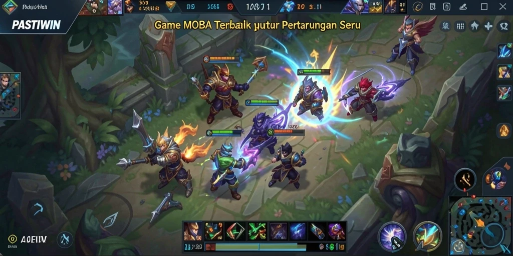Gameplay seru PASTIWIN dalam pertarungan MOBA yang intens.